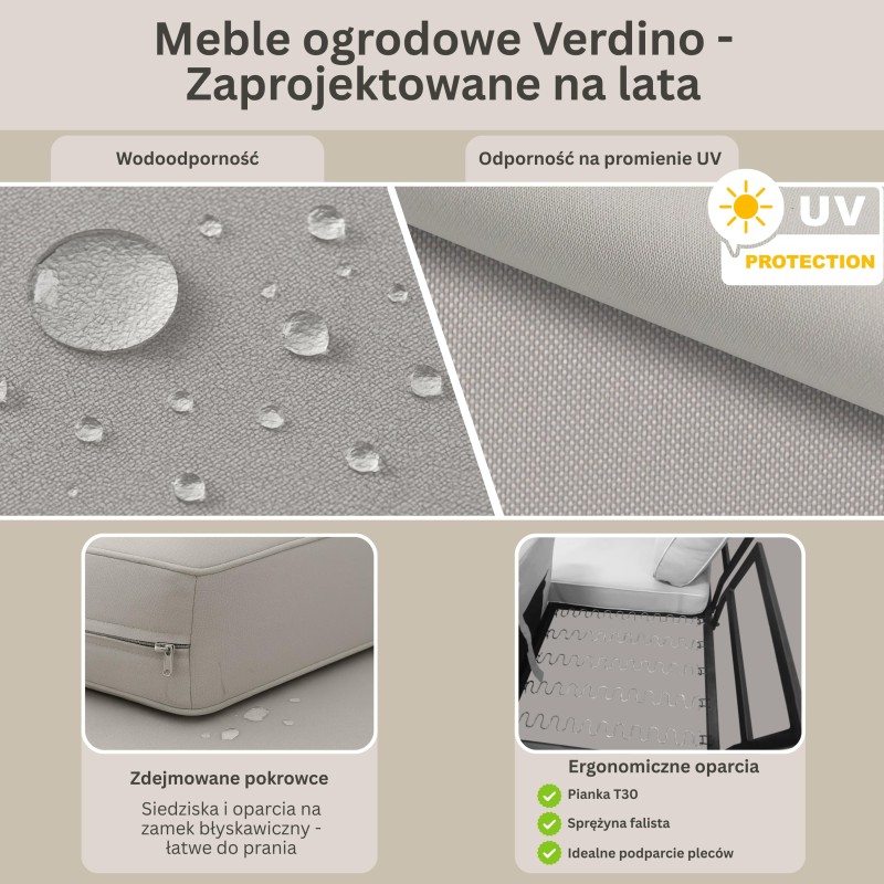 Sofa ogrodowa VERDINO – wodoodporna tkanina i metalowa rama