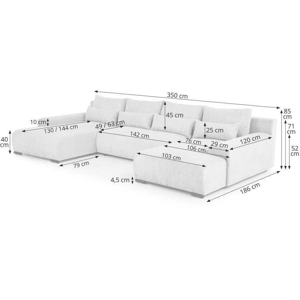 Wymiary narożnika BENNY U – narożnik U do salonu