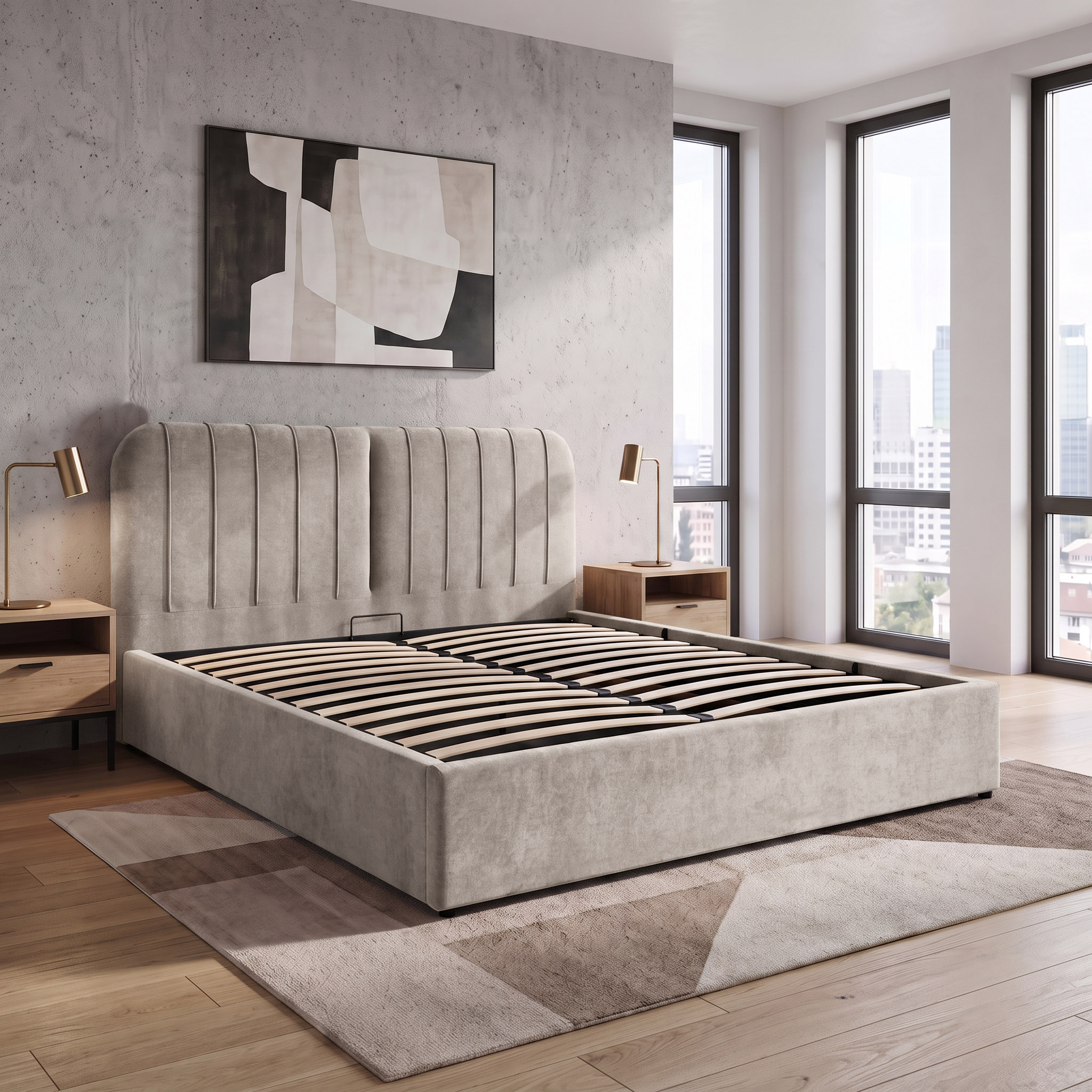 Łóżko tapicerowane LIVRE 160x200 cm z pojemnikiem do nowoczesnej sypialni