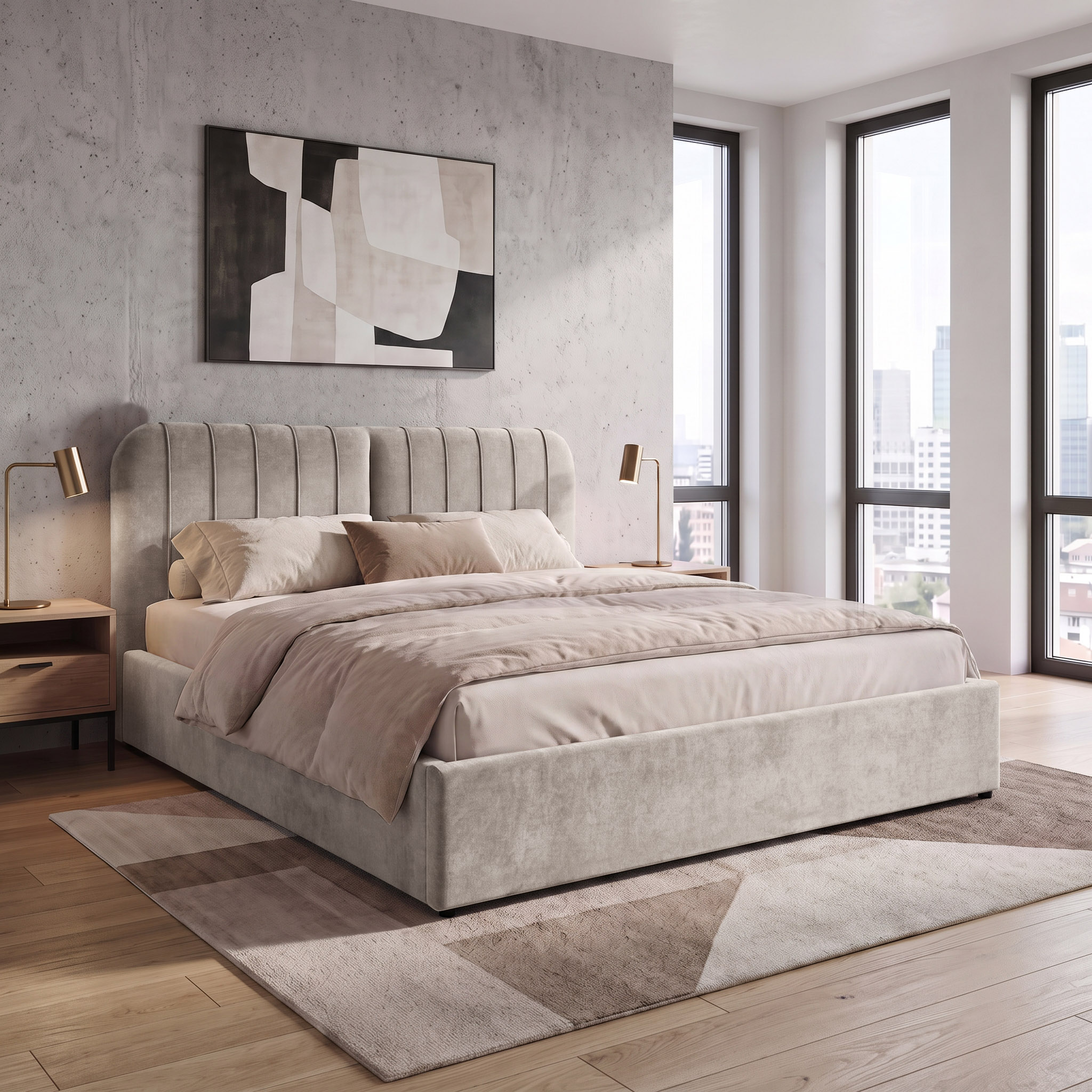Łóżko tapicerowane LIVRE 160x200 cm w nowoczesnej sypialni