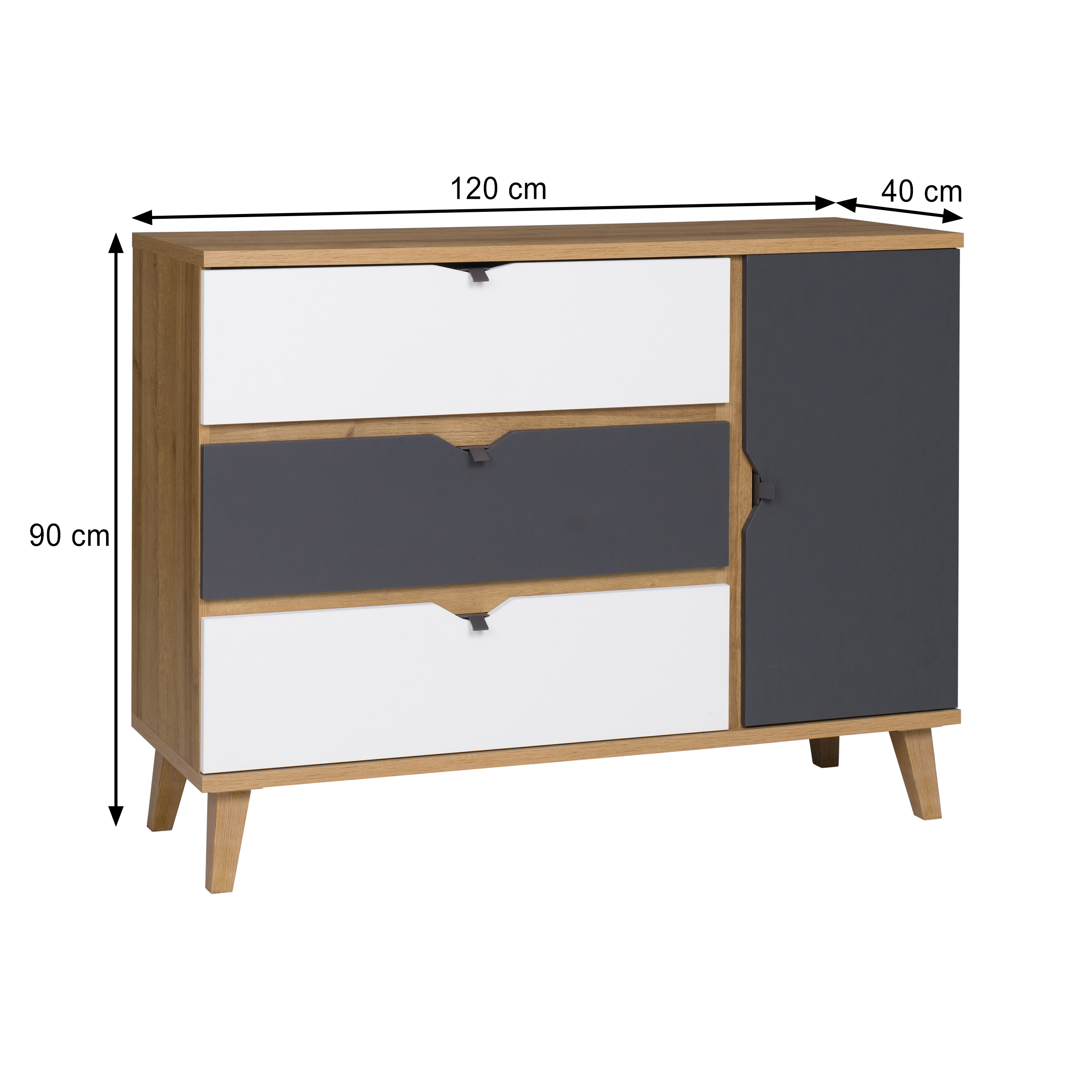 Wymiary komody MORENO – 120x40x90 cm