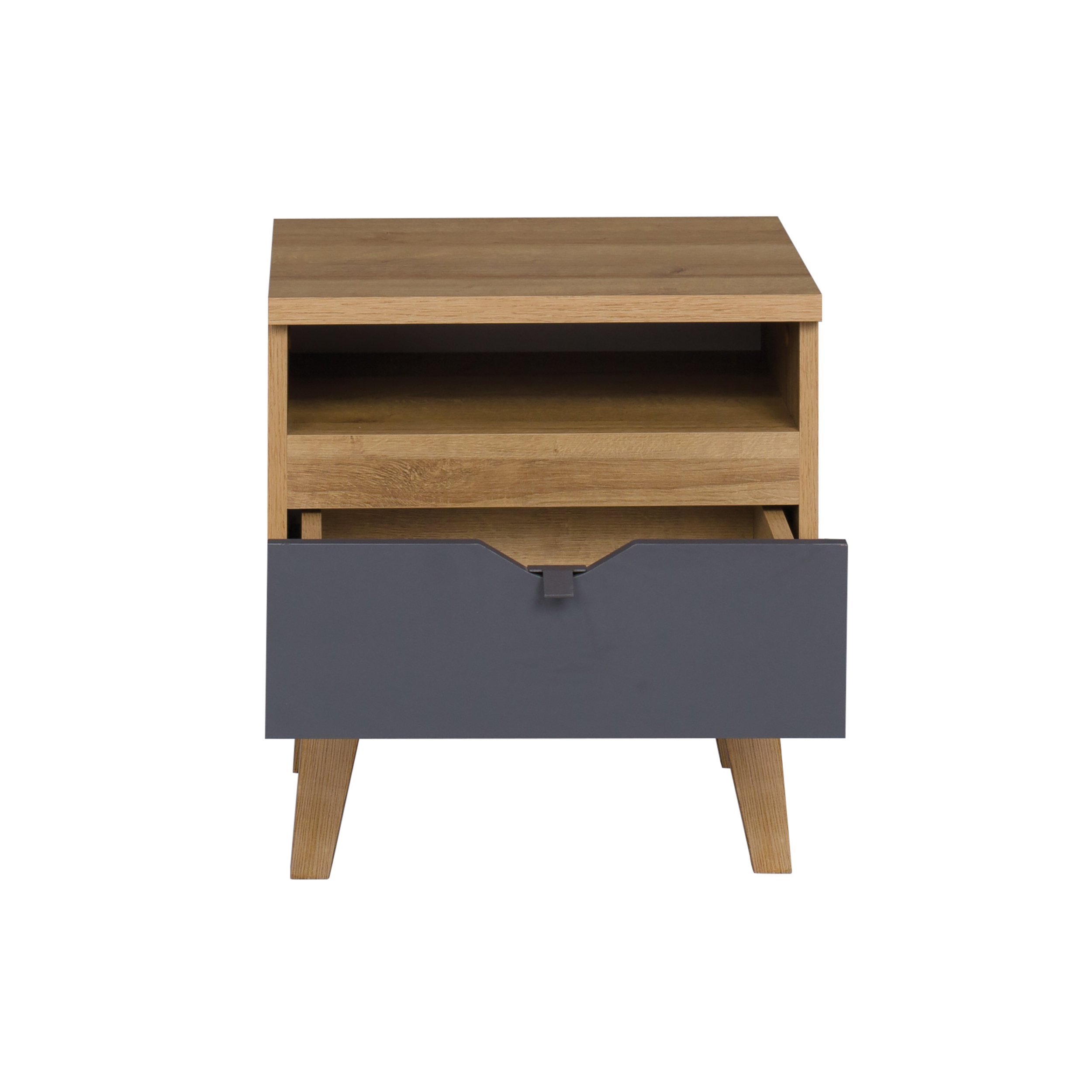 Detale szafki nocnej MORENO – ABS-krawędź, nóżki i uchwyt metalowy