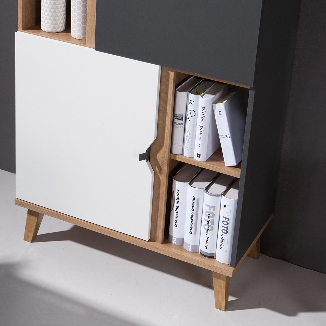 Regał MORENO – metalowe uchwyty i krawędzie ABS