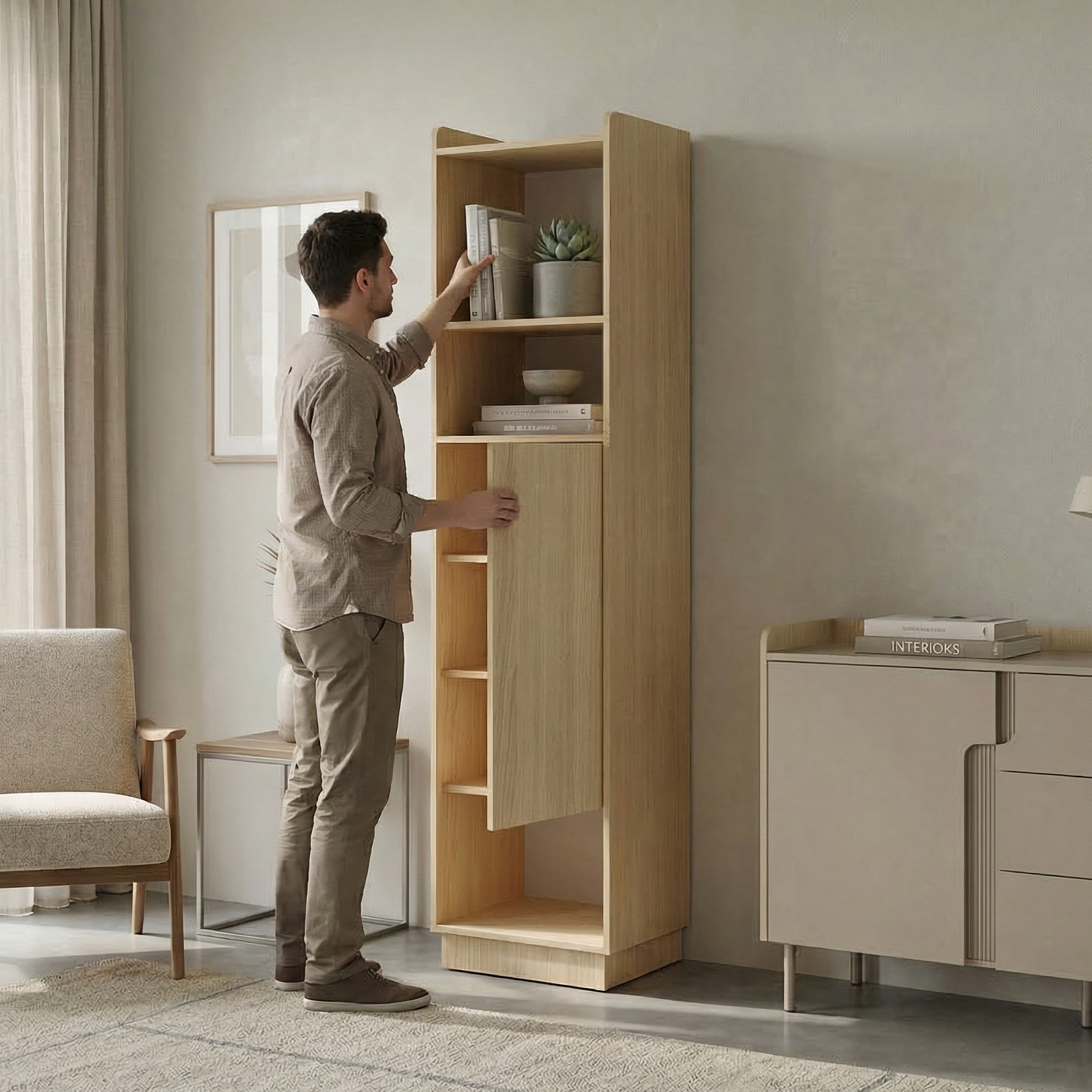 Regał POSITIVO – system TIP-ON, płyta 16 mm i obrzeże ABS