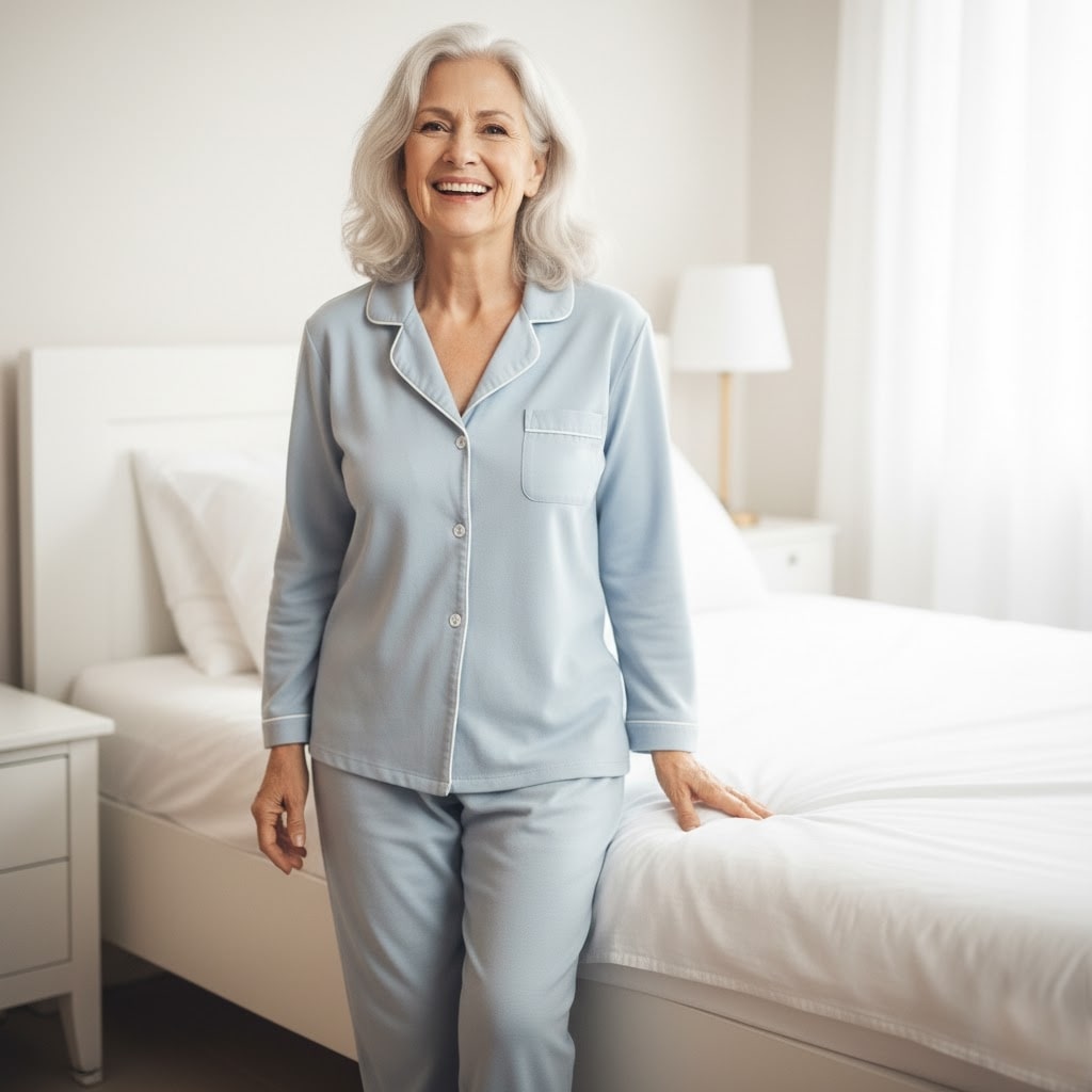 Uśmiechnięta, wypoczęta starsza osoba